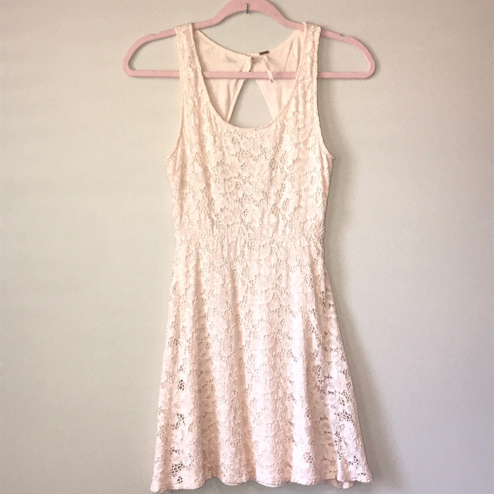 Free People Open Back Beige Lace Dress, Size XS